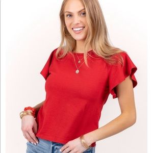 Francesca Flutter Sleeve Addy Shirt in Red